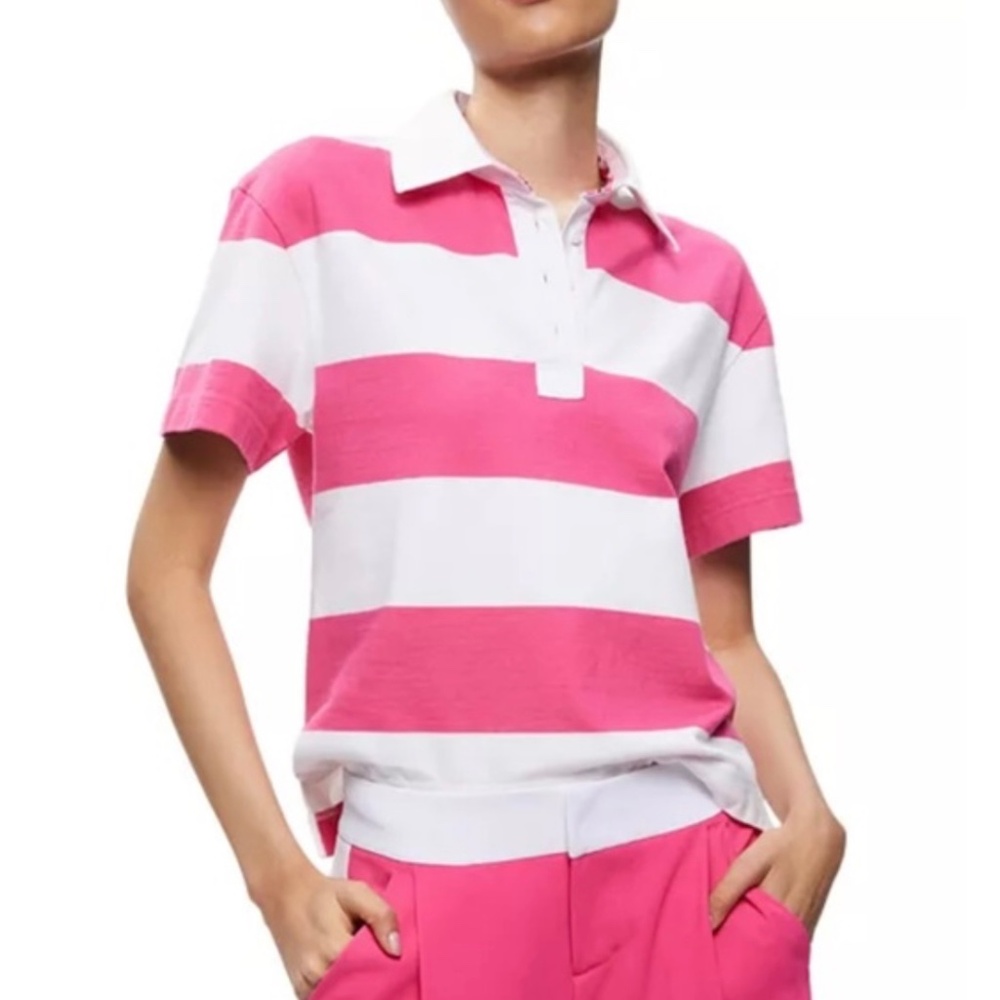 Alice and Olivia pink rugby stripe top